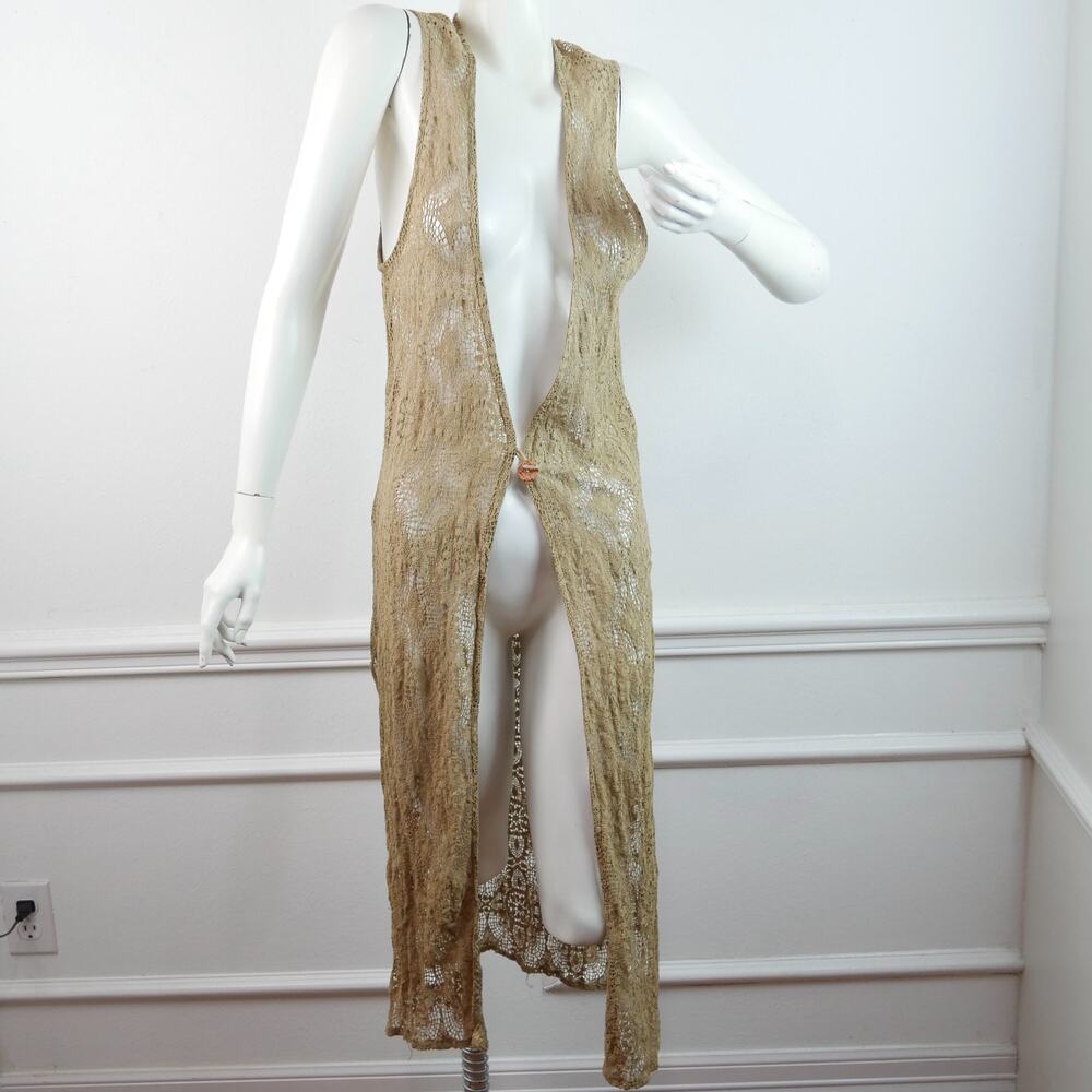 Vintage S M Lace‎ Vest Longline Duster Shabby Chic Boho Hippy Festival Romantic